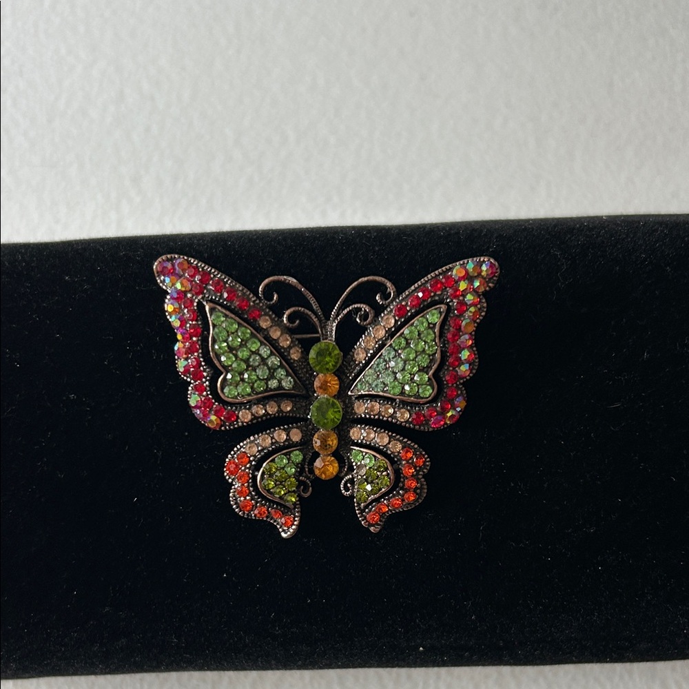 Elegant Butterfly Brooch Pin with Multicolor Crystals